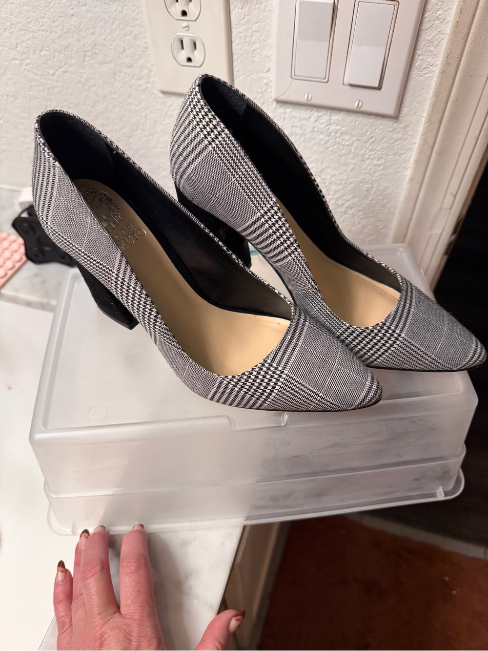Vince Camuto Black & White Plaid Pointed-Toe Pumps